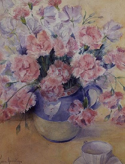 Carnations and Sweet Peas in a Divertimenti Jug  à Karen  Armitage