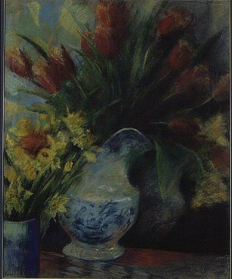 Ring Tulips in a Blue and White Pot (pastel)  à Karen  Armitage