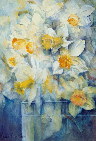 Spring Time, mixed daffodils in tank No 3., Mrs Krelage, Ice Follies and Fortune  à Karen  Armitage