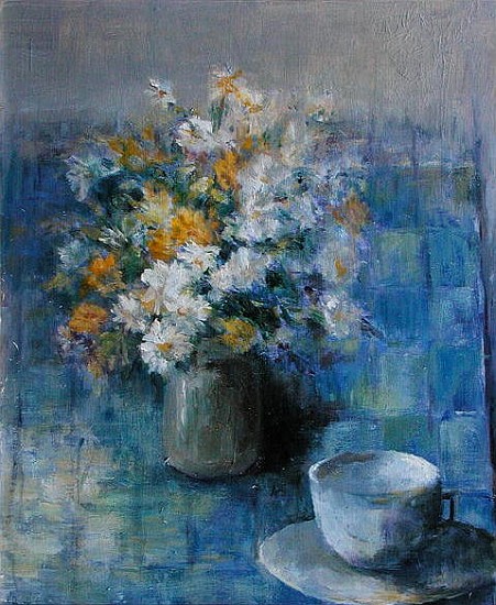 Teacup and Daisies (oil on canvas)  à Karen  Armitage