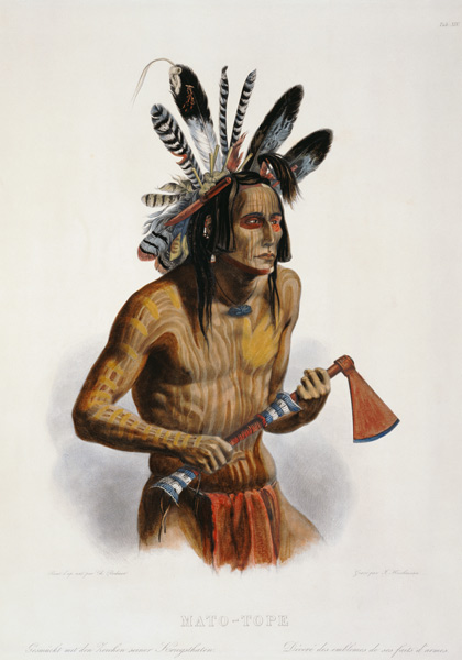 Mato-Tope, Adorned with the Insignia of his Warlike Deeds, plate 14 from Volume 2 of 'Travels in the à Karl Bodmer