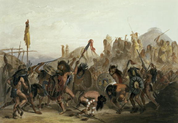 Bison-Dance of the Mandan Indians in front of their Medicine Lodge in Mih-Tutta-Hankush, plate 18 fr à Karl Bodmer