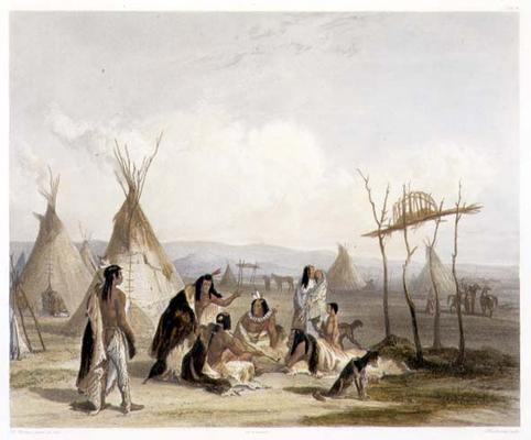Funeral Scaffold of a Sioux Chief near Fort Pierre, plate 11 from Volume 2 of 'Travels in the Interi à Karl Bodmer