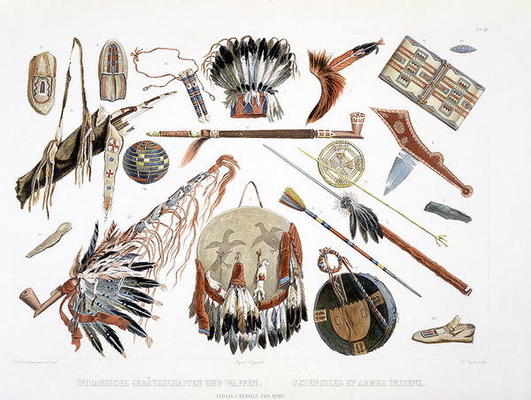 Indian Utensils and Arms, plate 48 from Volume 2 of 'Travels in the Interior of North America', engr à Karl Bodmer