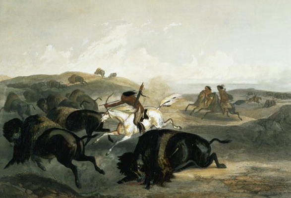 Indians Hunting the Bison, plate 31 from Volume 2 of 'Travels in the Interior of North America', eng à Karl Bodmer