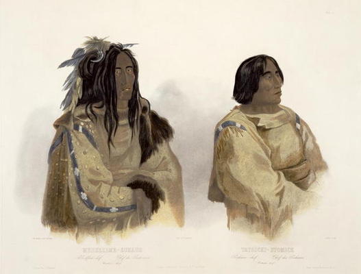 Mehkskeme-Sukahs, Blackfoot Chief and Tatsicki-Stomick, Piekann Chief, plate 45 from Volume 2 of 'Tr à Karl Bodmer