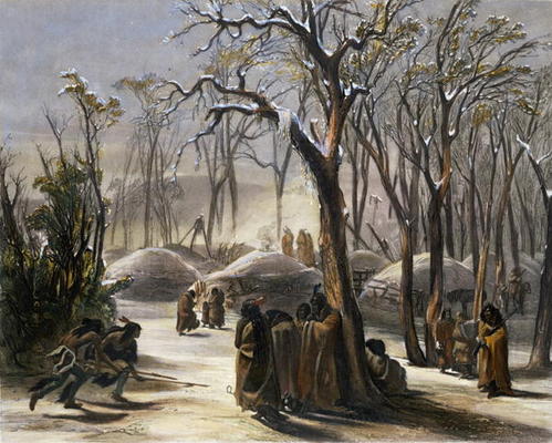 Winter Village of the Minatarres, plate 26 from Volume 2 of 'Travels in the Interior of North Americ à Karl Bodmer