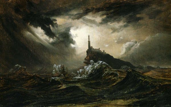 Stormy sea with Lighthouse à Carl Eduard Ferdinand Blechen