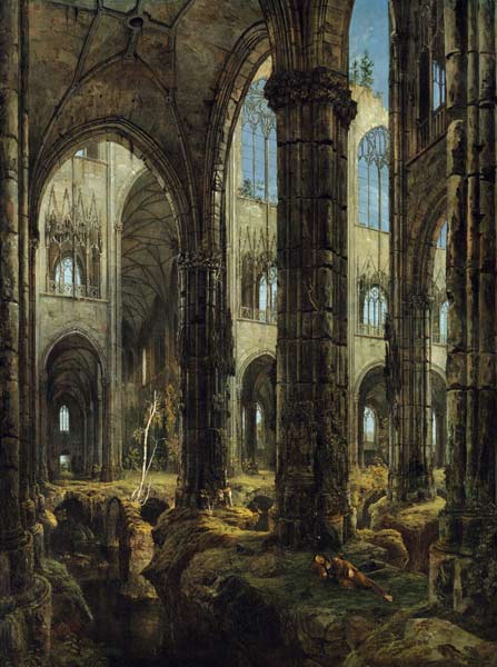 Gothic Church ruin l à Carl Eduard Ferdinand Blechen