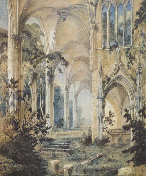 Gothic Church ruin à Carl Eduard Ferdinand Blechen