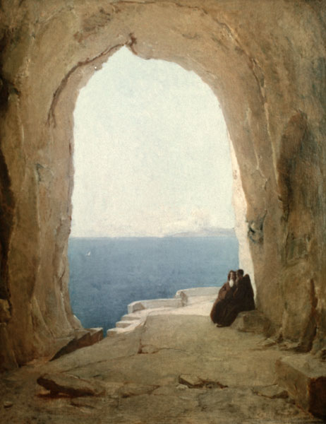 Grotto with Two Monks... à Carl Eduard Ferdinand Blechen