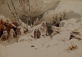 chemin couvert de neige avec des moines à Carl Eduard Ferdinand Blechen