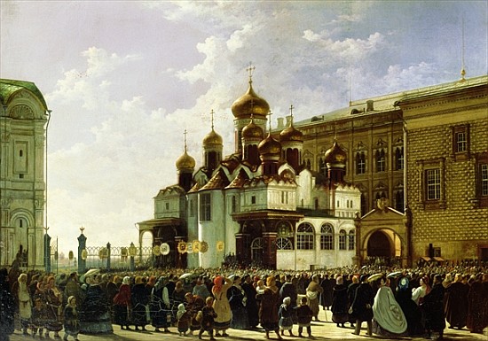 Easter procession at the Maria Annunciation Cathedral in Moscow à Karl-Fridrikh Petrovich Bodri