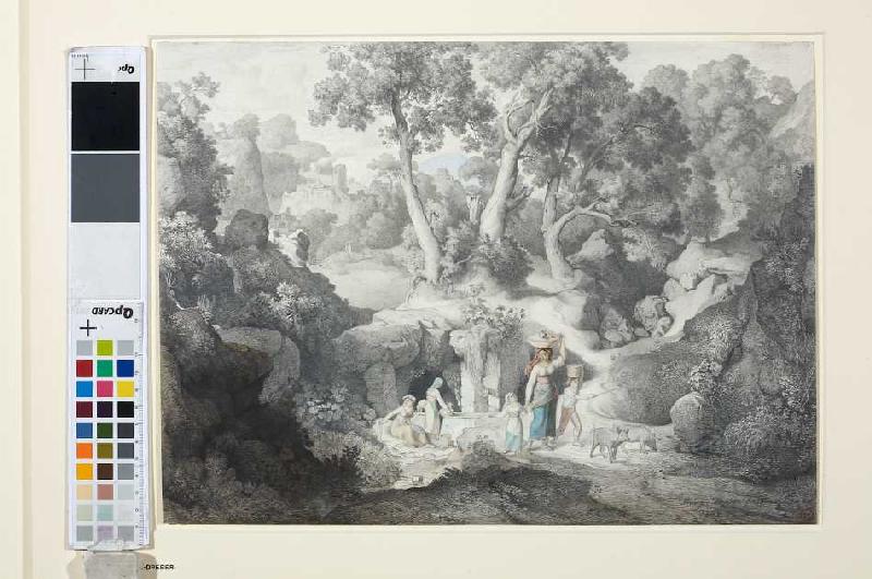 Heroische Landschaft mit Landleuten beim Brunnen à Karl Heinrich Dreber