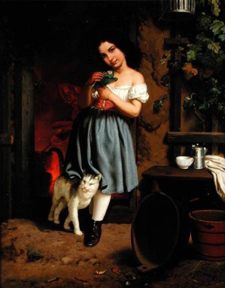 A Young Girl with a Cat à Karl Nahl