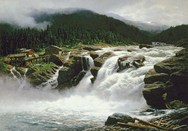 Norwegian Waterfall, at Lofor in Valders à Karl Paul Themistocles von Eckenbrecher