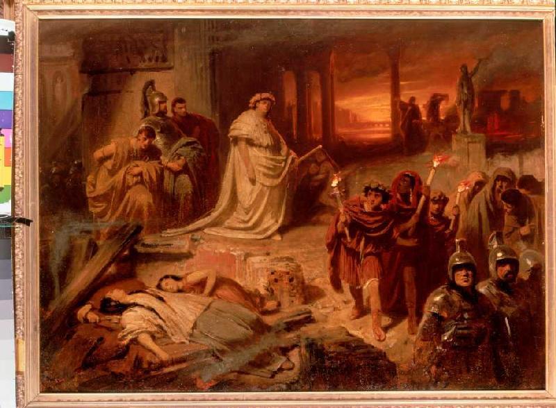 Nero sur les décombres Rome brûlant. à Karl Theodor von Piloty
