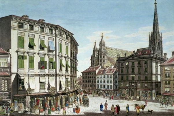 Stock-im-Eisen-Platz, with St. Stephan's Cathedral in the background, engraved by the artist, 1779 ( à Karl von Schutz