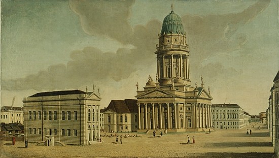 View of the Gendarmenmarkt with the French playhouse and cathedral, Berlin à Karl Friedrich Fechhelm