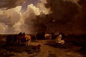 paysage avec chevaux à l'éclatement de l'orage à Károly Lotz