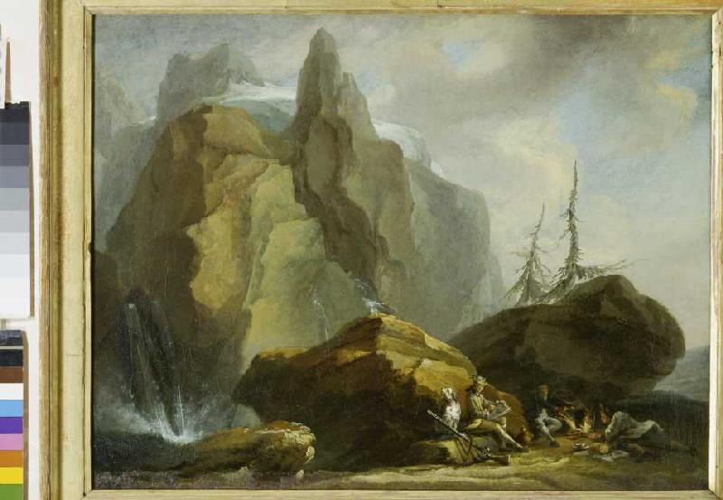 paysage de haute montagne avec des rochers et le peintre à Kaspar Wolf