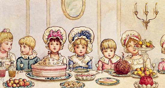 Supper, from ''Christmas in Little Peopleton Manor'' in Illustrated London News, Christmas à Kate Greenaway