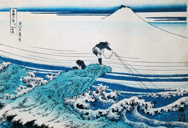 'A Fisherman Standing on a Rocky Promontory at Kajikazawa in Kai Province', from the series '36 View à Katsushika Hokusai