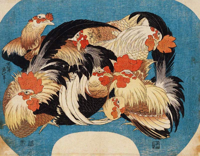 Flock of Chickens à Katsushika Hokusai