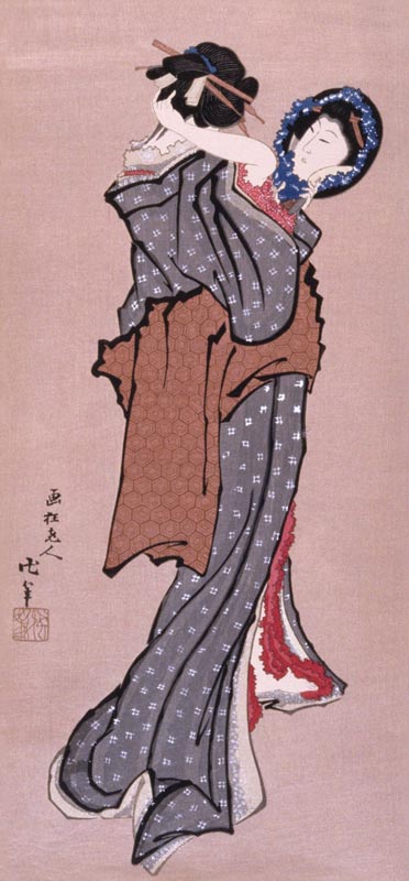 Woman looking in mirror à Katsushika Hokusai