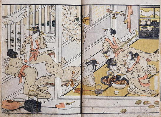 Women eating, from a Manga (colour woodblock print) à Katsushika Hokusai