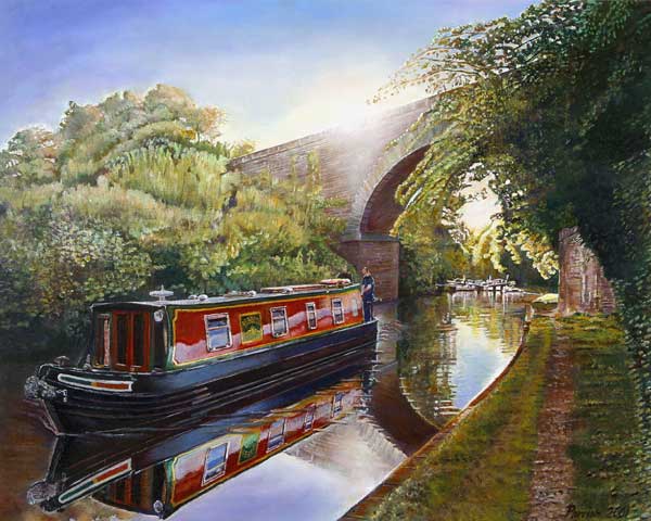 Kate Boat on the Grand Union Canal, 2001 (oil on canvas)  à Kevin  Parrish