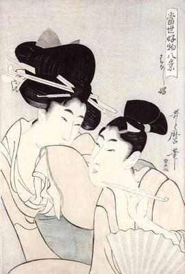 Le plaisir de la conversation, de la série "Tosei Kobutsu hakkei" (Huit comportements modernes) c.18 à Kitagawa  Utamaro