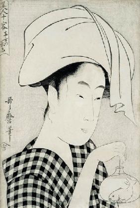 A tea-house in Ryogoku, from the series 'Bijin juyo' (Ten Female Figures) c.1797 (woodblock print)