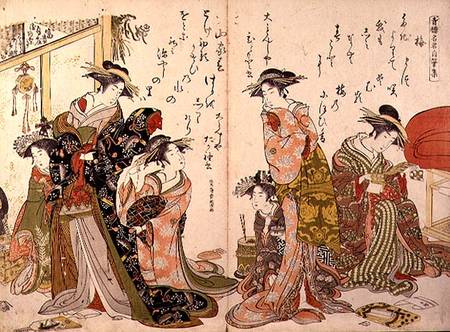 Courtesans at leisure from the 'Autographs of Yoshiwara Beauties' à Kitao Masanobu