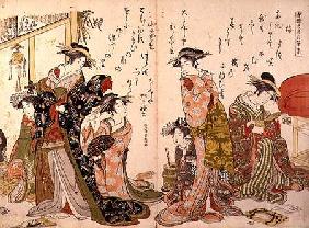 Courtesans at leisure from the 'Autographs of Yoshiwara Beauties'