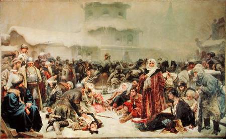 Destruction of Novgorod by Tsar Ivan III (1440-1505) à Klawdij Wassiljewitsch Lebedjeff