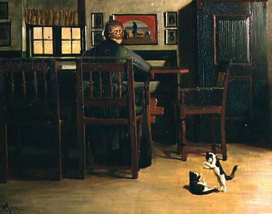Interior with Playful Kittens à Knud Sinding