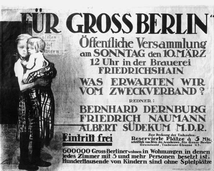 Mit einer Zeichnung von Käthe Kollwitz wirbt 1912 der Ausschuss Für Gross-Berlin für öffentliche Ver à Käthe Kollwitz