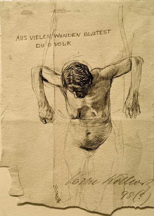 Nude study for engraving 'Aus vielen Wunden blutest du, o Volk' à Käthe Kollwitz