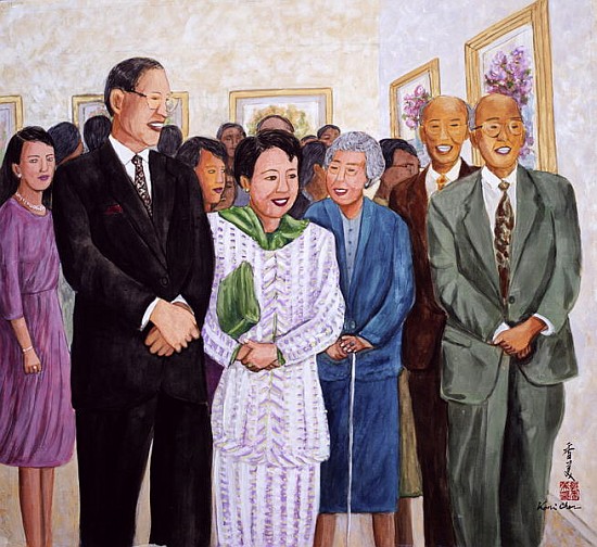 Exhibition (Former President and Madam Lee) 1995 (gouache on silk)  à Komi  Chen