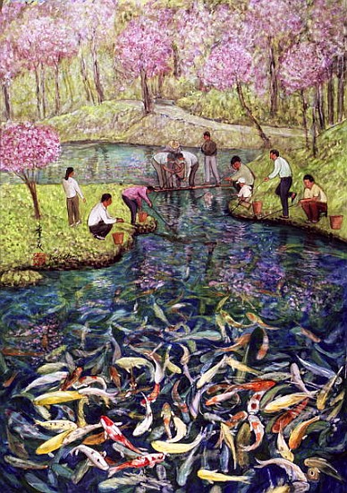 Fishing, 1996 (gouache on silk)  à Komi  Chen