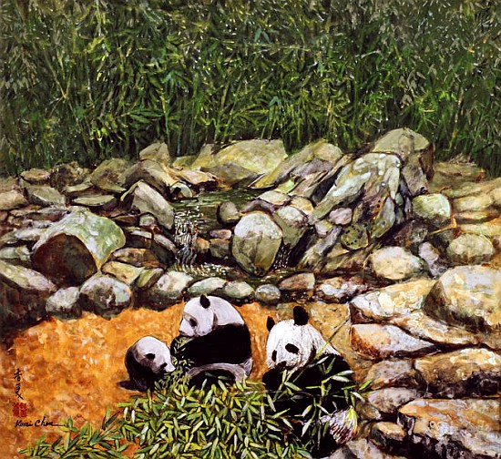 Happy Family (Pandas) 1993 (gouache on silk)  à Komi  Chen