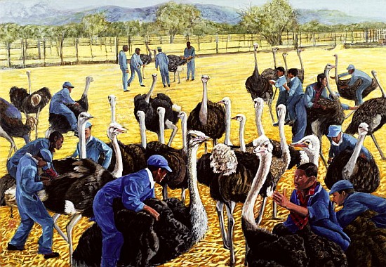 Ostrich Farm, 1988 (gouache on rice paper)  à Komi  Chen