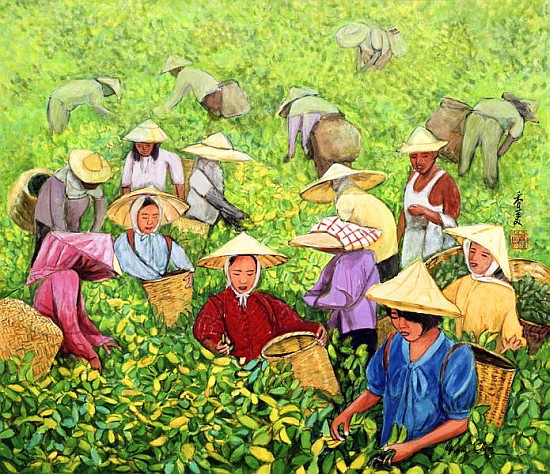 Tea Picking Girl, 1994 (gouache on silk)  à Komi  Chen