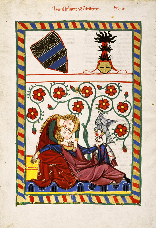 Couverture de livre, retour de la fauconnerie dans le giron de sa dame à Konrad von Altstetten