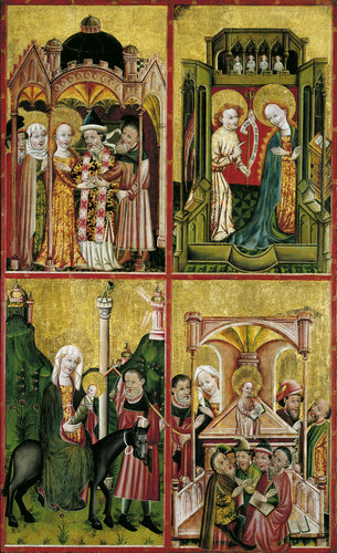 Altarflügel mit der Vermählung Marias, der Verkündigung, der Flucht nach Ägypten und dem 12-jährigen à Konrad von Soest