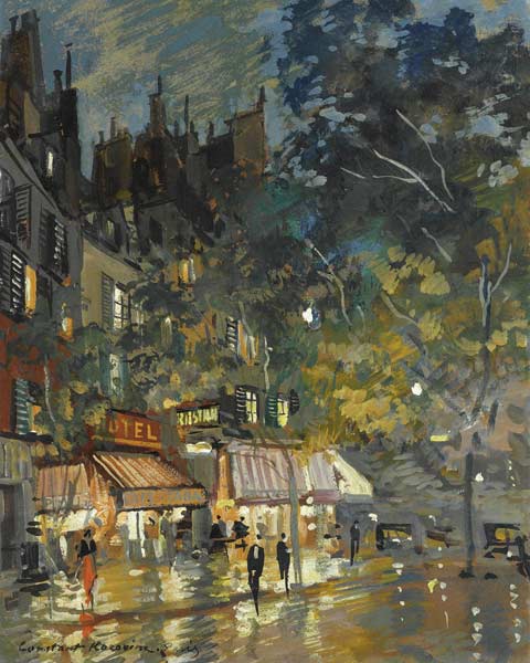 Café in Paris by night à Konstantin Alexejewitsch Korowin