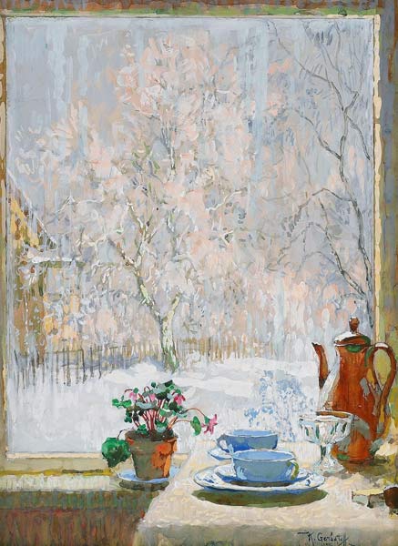 Winterblick durch das Fenste à Konstantin Ivanovich Gorbatov