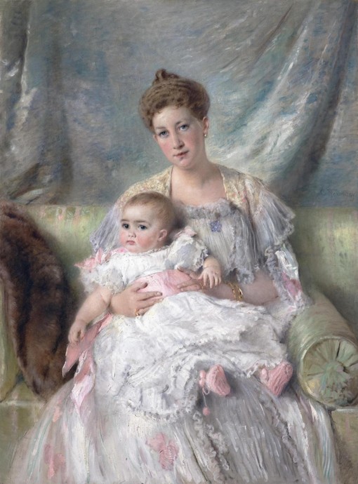 Portrait of Grand Duchess Maria Georgievna of Russia (1876-1940) with daughter Nina (1901-1974) à Konstantin Jegorowitsch Makowski