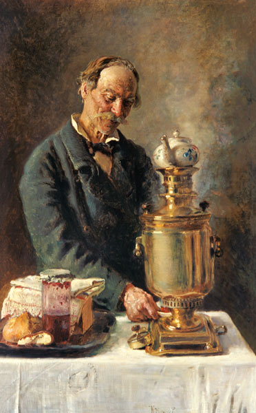 Buveurs de thé au Samowar à Konstantin Jegorowitsch Makowski
